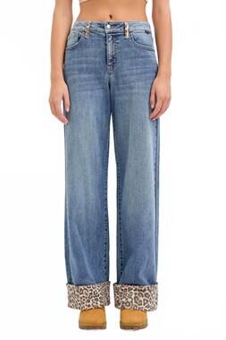 NEW CELLO mid rise jeans with leopard cuff in medium wash